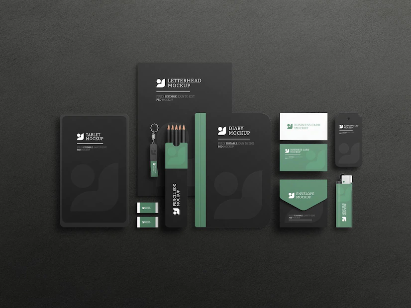 elegant dark stationary set mockup 439185 263